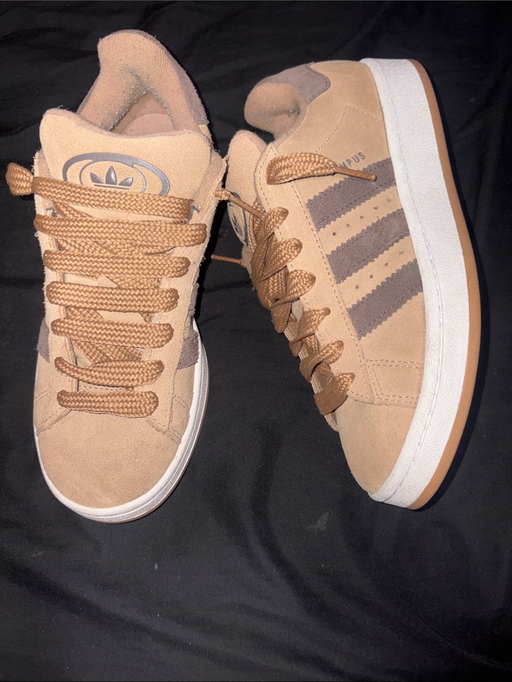 adidas women's Suede Sneakers in Tan with Brown Stripes